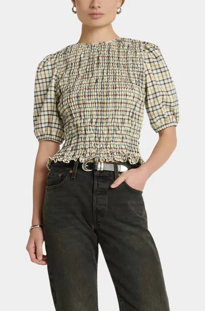 Nation Ltd Brinley In Smocked Neck Top In Multi Color Plaid In Gray