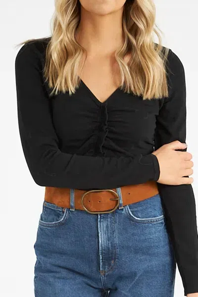 Nation Ltd Cambria Gathered Long Sleeve Top In Jet Black