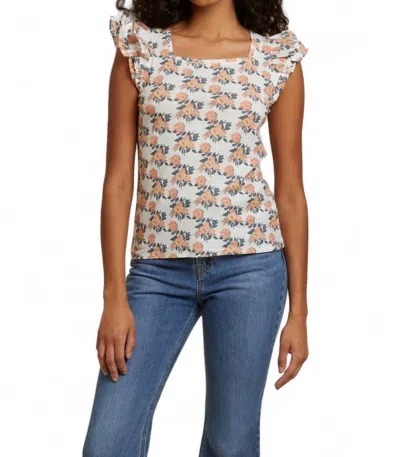 Nation Ltd Cameo Print Notched Ruffle Tank Top In Peach Blossom In Multi