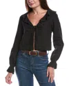 Nation Ltd Camila Ruffle Tie Front Linen Top In Black