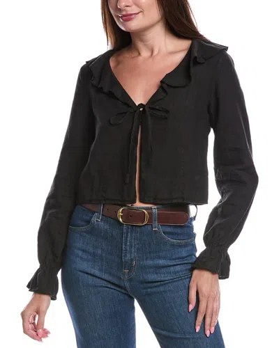 Nation Ltd Camila Ruffle Tie-front Linen Top In Black