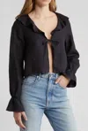Nation Ltd Camila Ruffle Tie Front Linen Top In Black