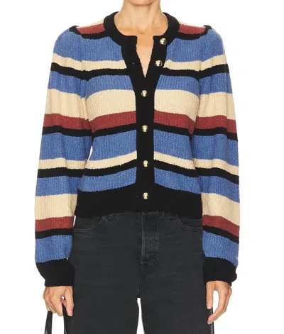 Nation Ltd Carmela Crewneck Cardigan In Velour Multi Stripe In Blue