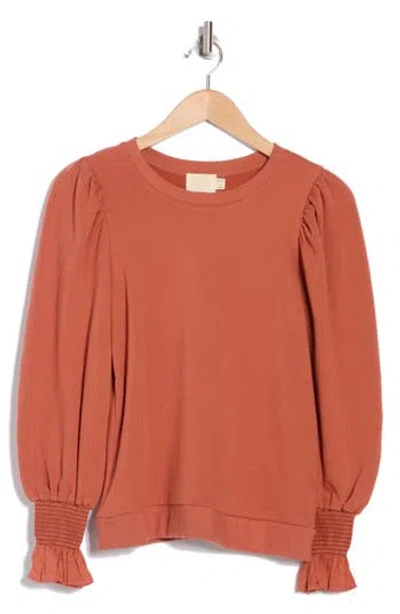 Nation Ltd Cecile Smocked Sweatshirt In Red Clay