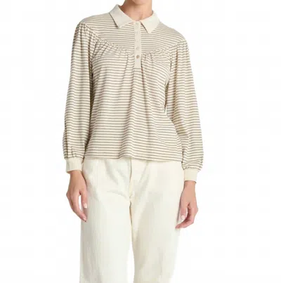 Nation Ltd Cecilia Collared Top In Espresso Pinstripe In Neutral