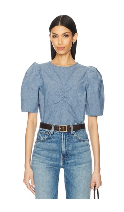 Nation Ltd Cecily Baby Doll Top In Blue Chambray Faded Blue