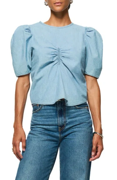 Nation Ltd Cecily Center Ruched Organic Cotton Top In Blue Chambray Faded Blue