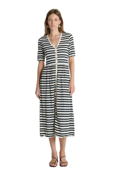 Nation Ltd Claudine Midi Dress In Crinkle Stripe In Multi