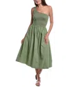 Nation Ltd Connie One-shoulder Smocked Midi Dress In Green