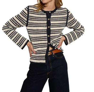 Nation Ltd Courtney Crochet Stripe Cardigan In Crochet Seascape Stripe In Blue