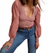 Nation Ltd Della Long Sleeve Top In Kitten Heel In Brown