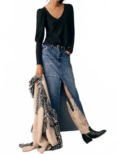 Nation Ltd Drama Sleeve V-neck Top In Jet Black