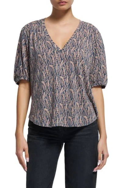 Nation Ltd Edie Floral Shirred Shoulder Cotton & Hemp Top In Midnight Floral Vines