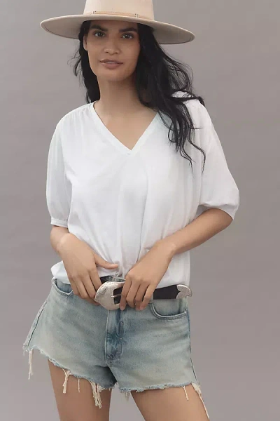 Nation Ltd Edie Shirred Elbow-sleeve V-neck Tee In White