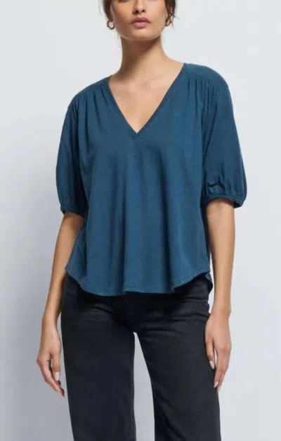 Nation Ltd Edie Shirred Shoulder Top In Midnight Navy In Blue