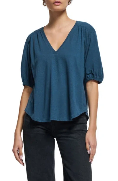 Nation Ltd Edie Shirred Shoulder Top In Midnight Navy