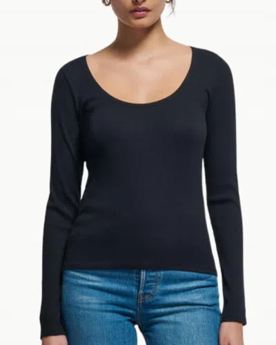 Nation Ltd Elaine Ribbed Long Sleeve Tee In Black In Blue