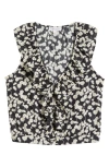 Nation Ltd Ella Floral Ruffle Organic Cotton Button-up Tank In Black