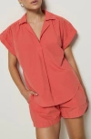 Nation Ltd Elliot Johnny Collar Top In Coral Kiss