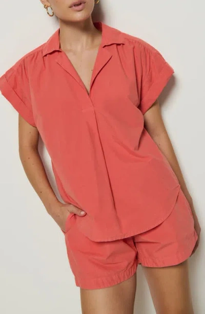 Nation Ltd Elliot Johnny Collar Top In Coral Kiss