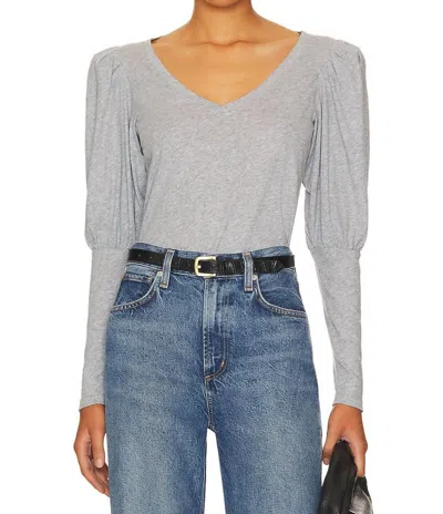 Nation Ltd Emila Drama Sleeve V-neck Top In Heather Grey In Gray
