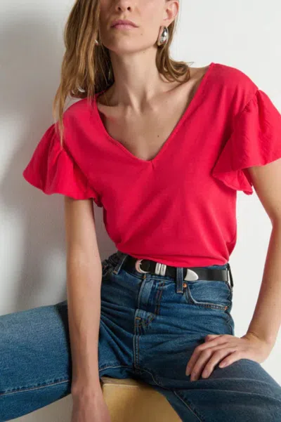 Nation Ltd Emmy Flutter Sleeve Tee In Cherry Tarte In Red