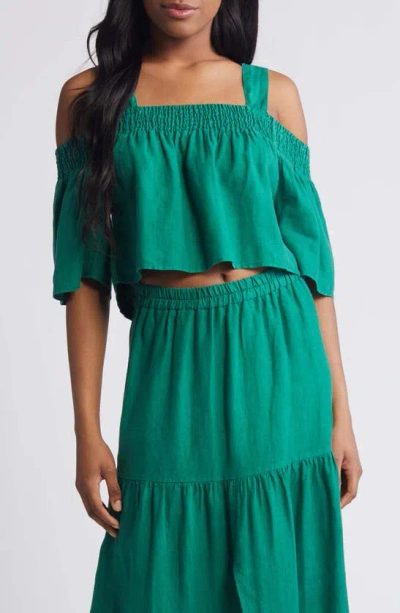 Nation Ltd Esme Cold Shoulder Crop Linen Top In Verdant Green