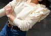 Nation Ltd Esther Ruffle Shoulder Sweatshirt In White Chocolate In Beige