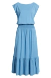 Nation Ltd Evonne Smock Waist Pima Cotton Knit Dress In Blue