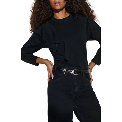 Nation Ltd Farrah Ruffle Long Sleeve Top In Jet Black