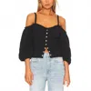 Nation Ltd Ily Smocked Off The Shoulder Romantic Top In Black In Multi