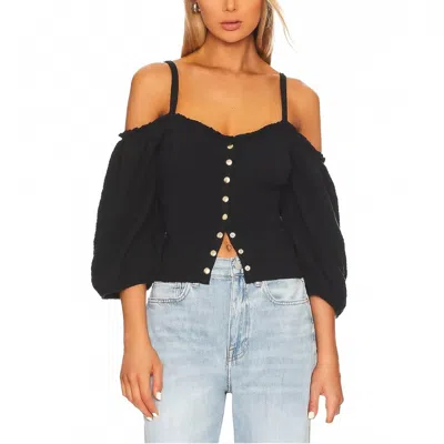 Nation Ltd Ily Smocked Off The Shoulder Romantic Top In Black In Multi