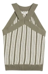 Nation Ltd Indy Stripe Pima Cotton Halter Sweater Tank In Green