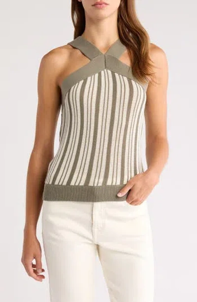 Nation Ltd Indy Halter Sweater Top In Green Herb Stripe In Multi