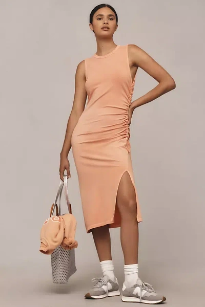 Nation Ltd Iris Side Ruched Stretch Pima Cotton Midi Dress In Orange