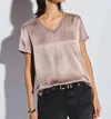 Nation Ltd June V Neck Tee In Mushroom In Whisper