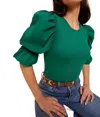 Nation Ltd Kenzie Flounce Sleeve Tee In Emerald Green In Green