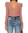 Nation Ltd Lara Puff Shoulder V-neck Sweater In Flush Pink In Multi