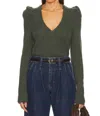 Nation Ltd Lara Puff Shoulder V-neck Pullover In Stoned Moss In Green