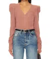 Nation Ltd Lara Puff Shoulder V-neck Sweater In Flush Pink In Multi
