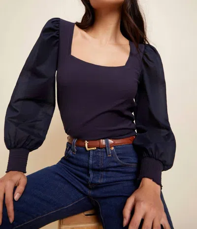 Nation Ltd Laura Square Neck Femme Tee In Navy In Blue
