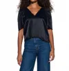 Nation Ltd Lena Puff Shoulders Top In Jet Black In Blue