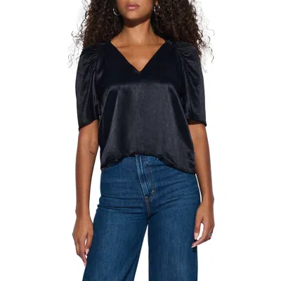Nation Ltd Lena Puff Sleeve Satin Top In Jet Black