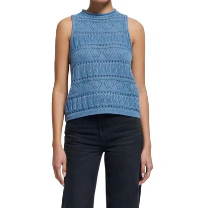 Nation Ltd Lina Pointelle Top In Faded Denim In Multi
