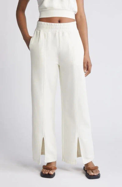 Nation Ltd Lincoln High Waist Split Hem Pima Cotton Knit Flare Trousers In White