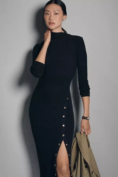 Nation Ltd Long-sleeve Leni Side-snap Midi Dress In Black