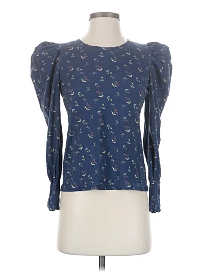 Pre-owned Nation Ltd Long Sleeve Top Blue Mock Neckline Tops