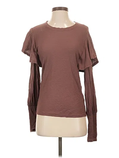 Pre-owned Nation Ltd Long Sleeve Top Brown One Shoulder Neckline Tops
