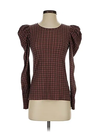 Pre-owned Nation Ltd Long Sleeve Top Brown Square Neckline Tops