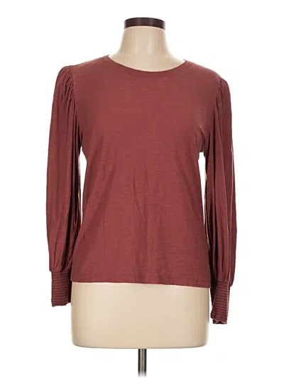 Pre-owned Nation Ltd Long Sleeve Top Burgundy Crew Neck Tops